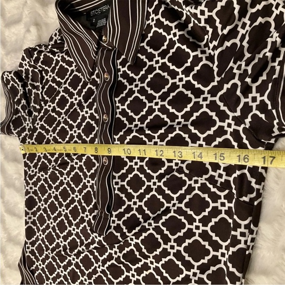 Etcetera Women’s  Retro Style Geometric Brown & White Print Dress Size 2 - Picture 8 of 12